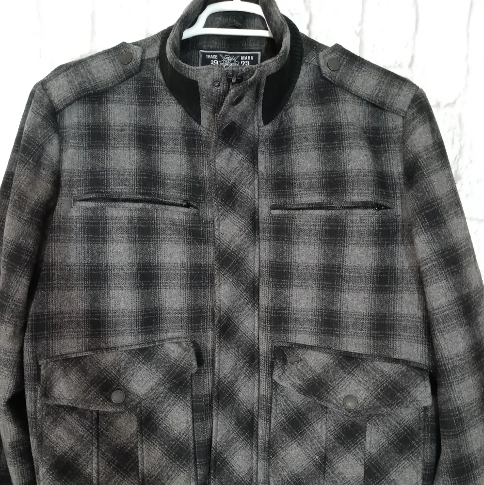 Buffalo David Bitton Plaid Zip‎ Up Snap Buttons Quilted Jacket Mens L Grunge